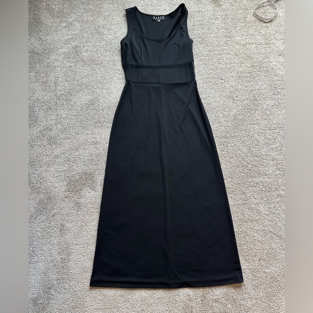 Vintage 90s Kenar Studio Black Midi Dress with Mesh Midsection